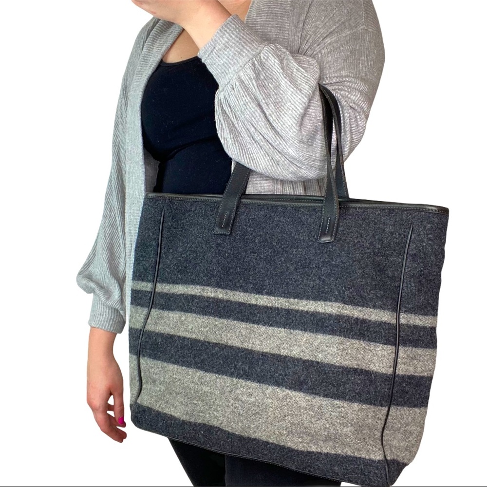 Coach Grey Striped Wool & Leather Work Tote Bag